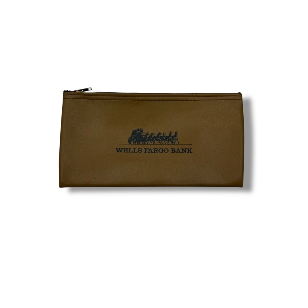 Wells Fargo Bank Bag‎ Vintage Tan Deposit Bag Stagecoach Logo Zipper Pouch OS